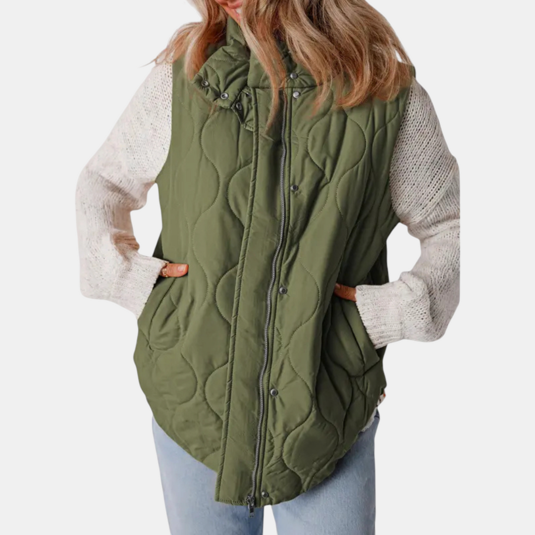 Freja I Damen Pufferweste Stepp-Design mit Reißverschluss und Druckknöpfen, ärmellos