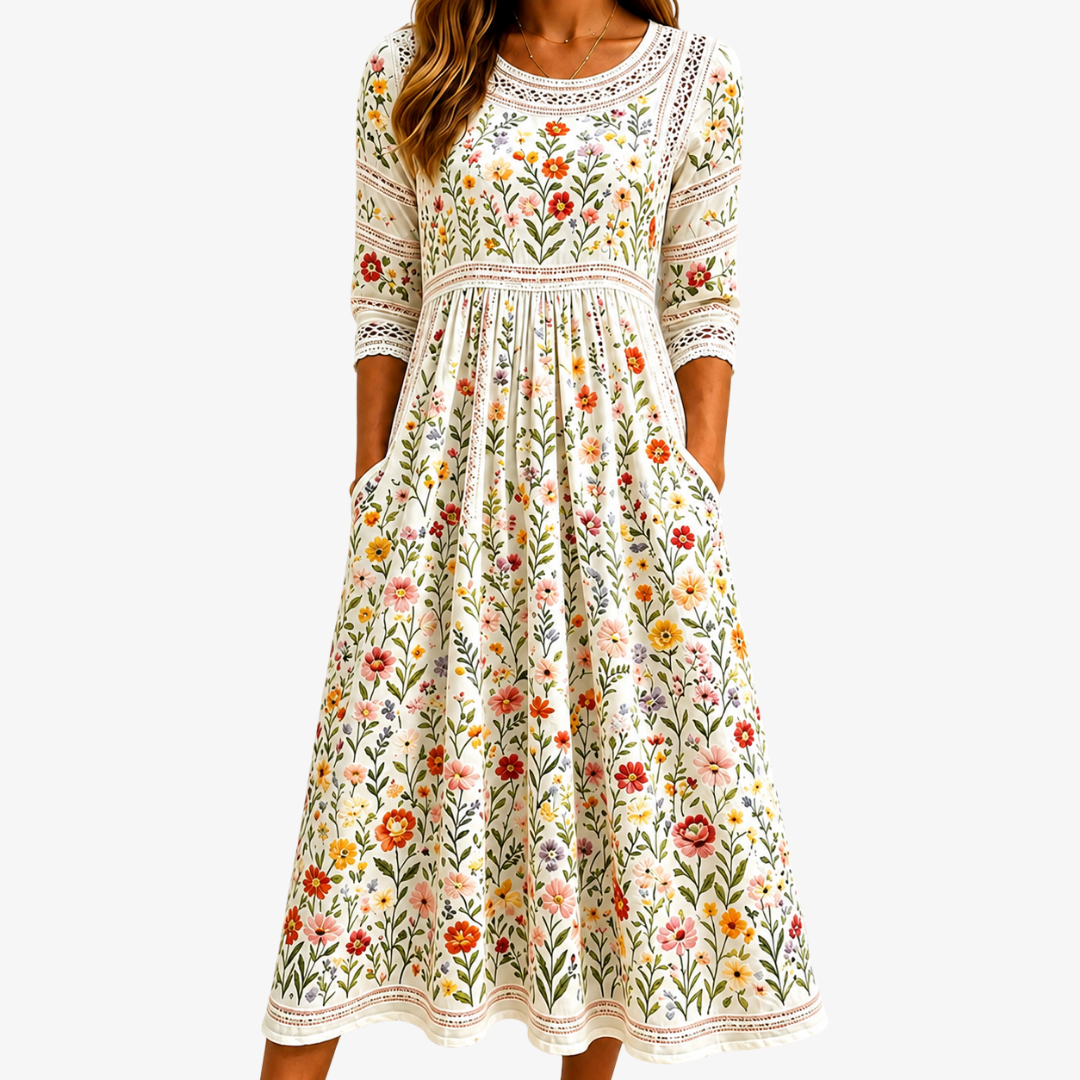 Wildblumenwiese Charm Midi Kleid