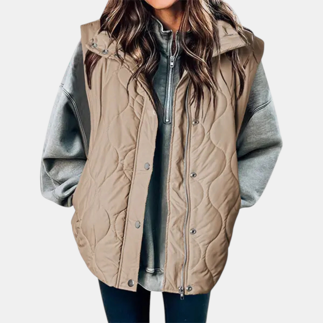 Freja I Damen Pufferweste Stepp-Design mit Reißverschluss und Druckknöpfen, ärmellos