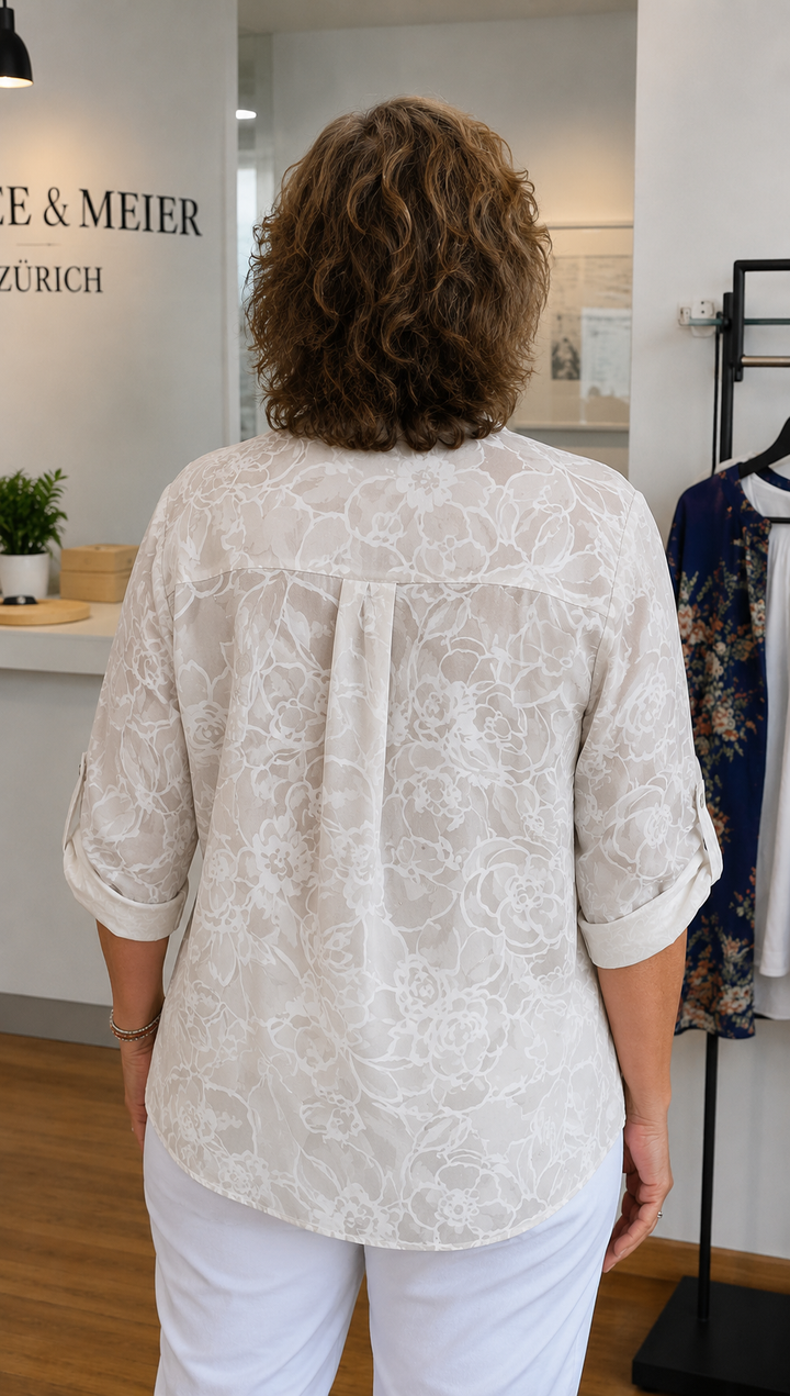 Hannah | Blumenmuster Pailletten Taschen Henley Bluse