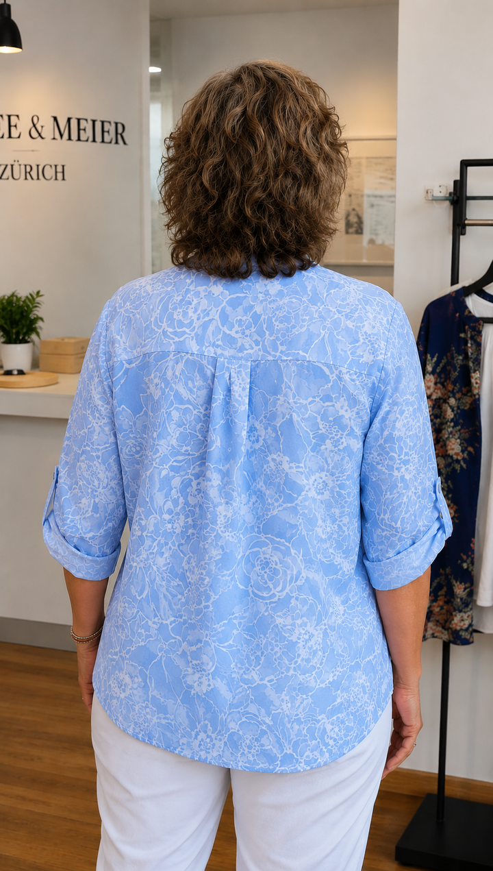 Hannah | Blumenmuster Pailletten Taschen Henley Bluse