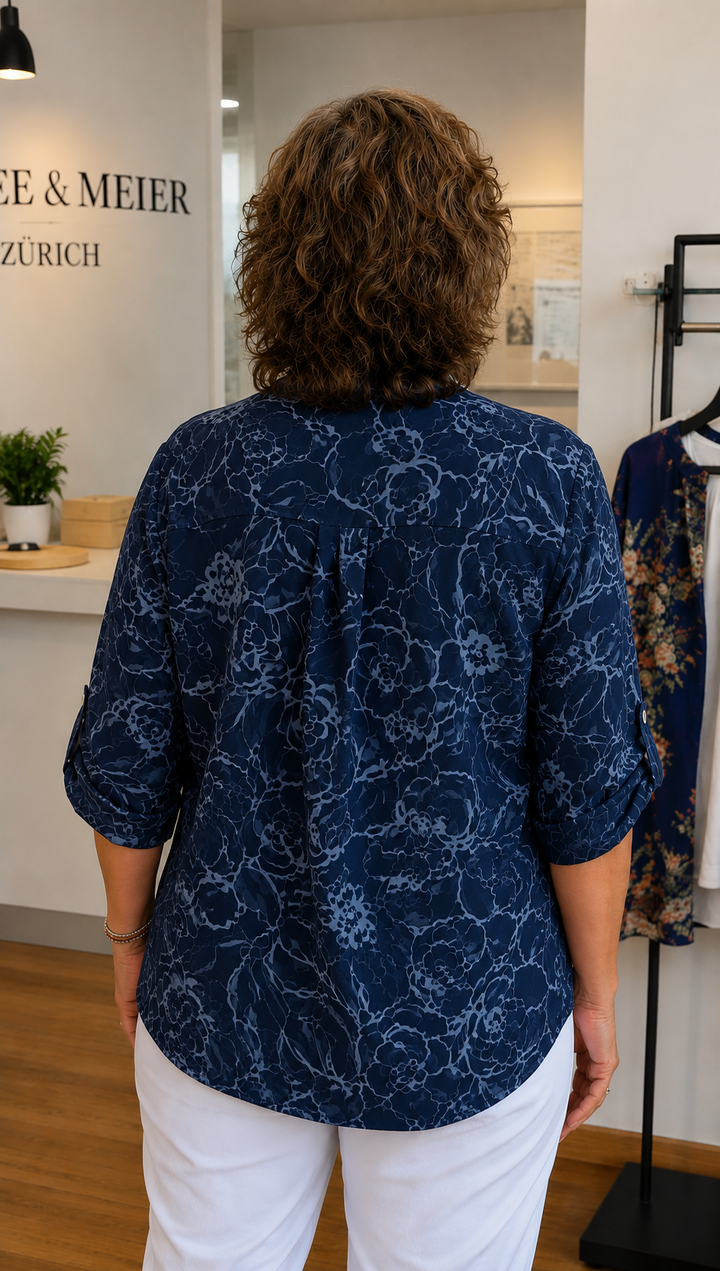 Hannah | Blumenmuster Pailletten Taschen Henley Bluse