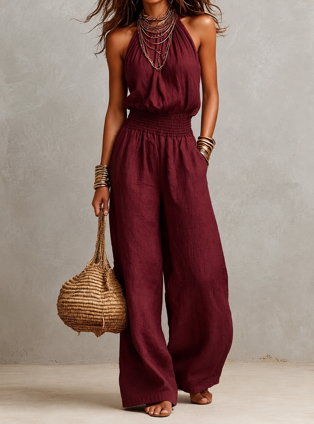 VALERIA | Halterneck Jumpsuit mit weitem Bein