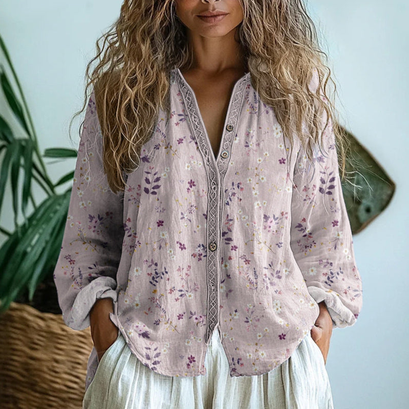 Brianna | Vintage-Blattdruck-Shirt