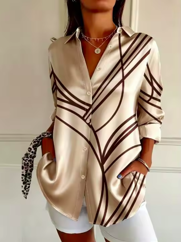 Ingrid I Damen Geometrische Bluse mit Knopfleiste und langen Ärmeln für den Alltag