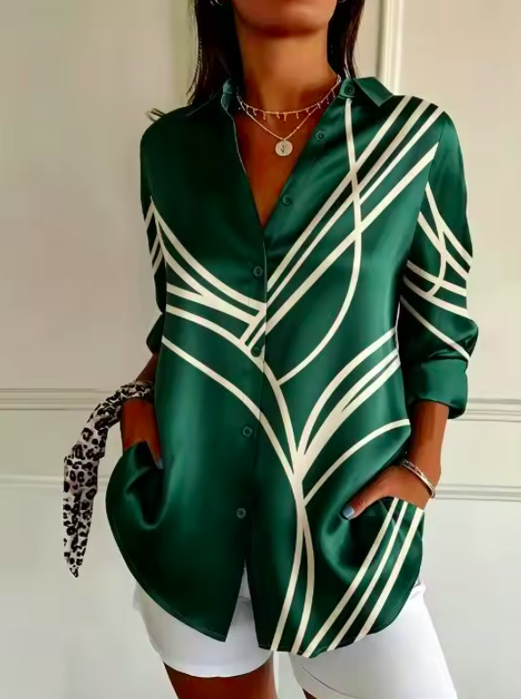 Ingrid I Damen Geometrische Bluse mit Knopfleiste und langen Ärmeln für den Alltag