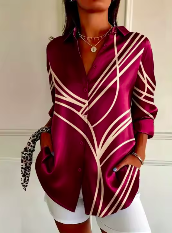 Ingrid I Damen Geometrische Bluse mit Knopfleiste und langen Ärmeln für den Alltag