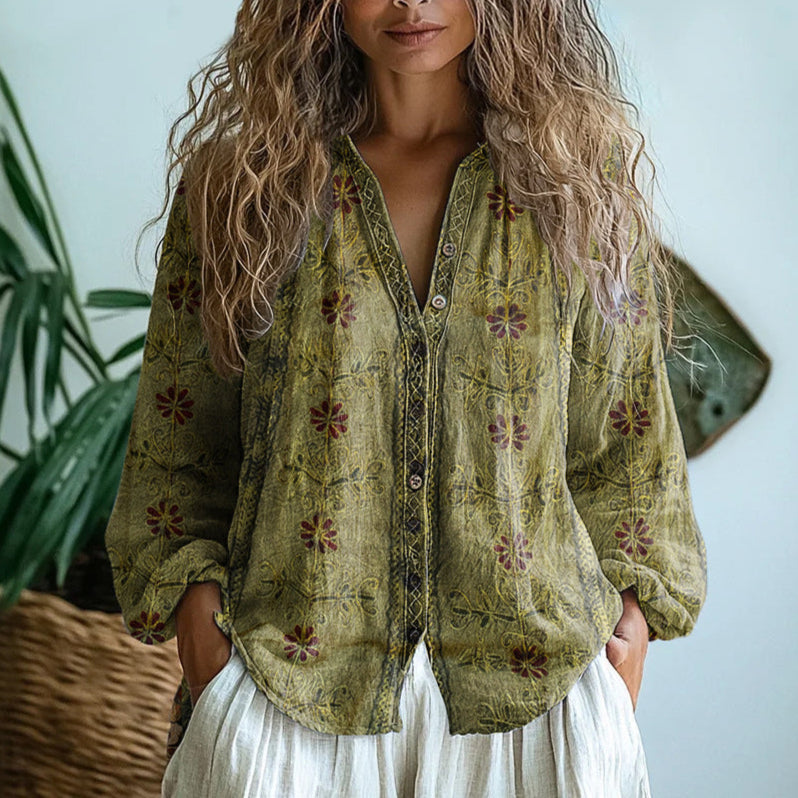 Brianna | Vintage-Blattdruck-Shirt