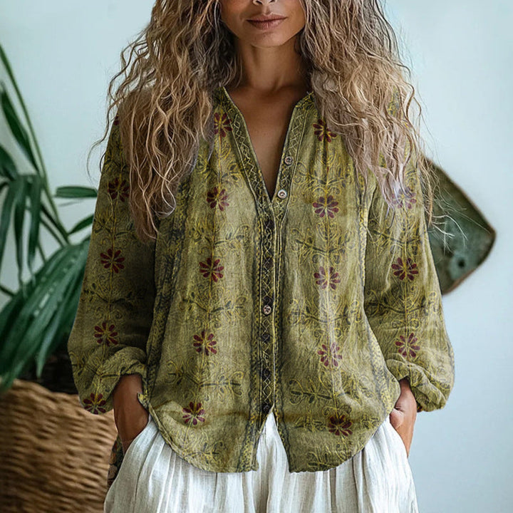 Brianna | Vintage-Blattdruck-Shirt