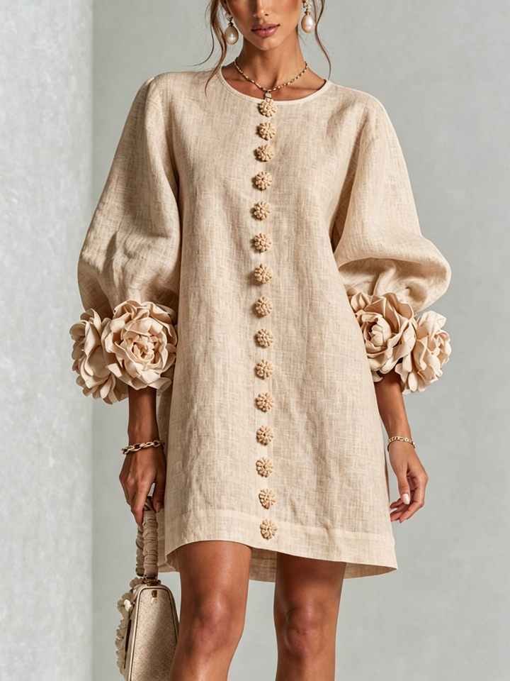 Florales Hemdblusenkleid mit auffälligen floralen Manschetten