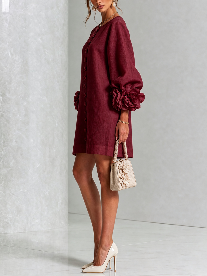 Florales Hemdblusenkleid mit auffälligen floralen Manschetten