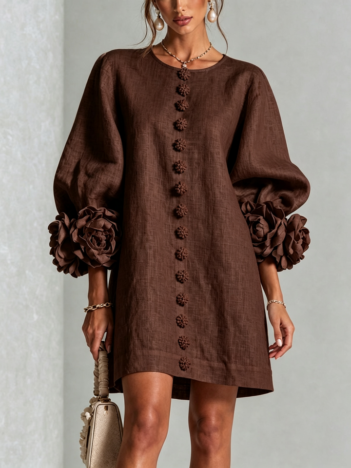 Florales Hemdblusenkleid mit auffälligen floralen Manschetten