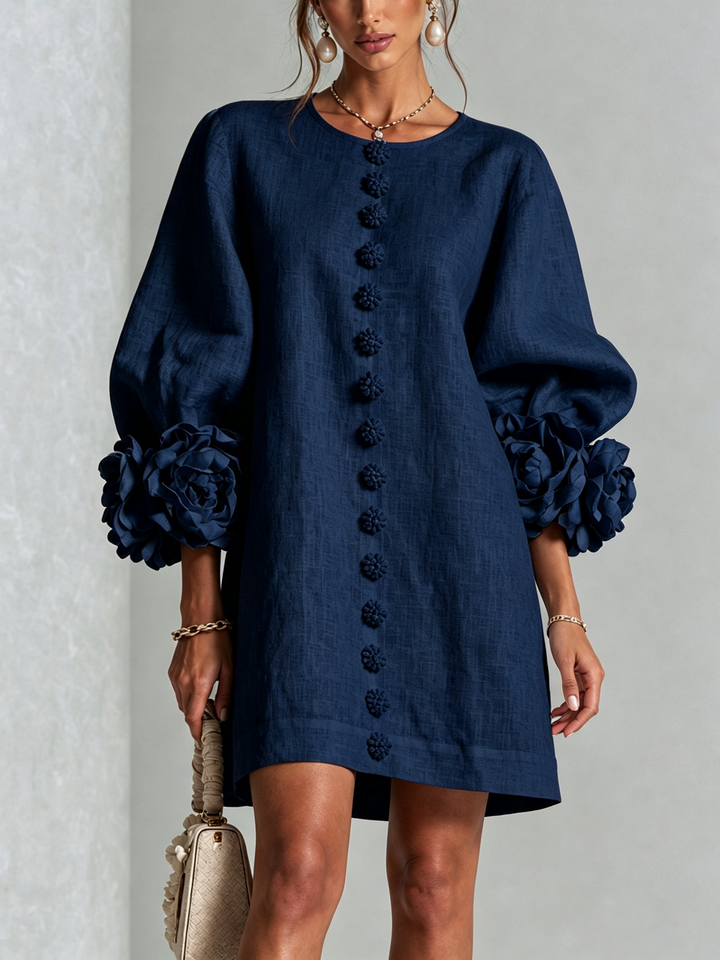 Florales Hemdblusenkleid mit auffälligen floralen Manschetten