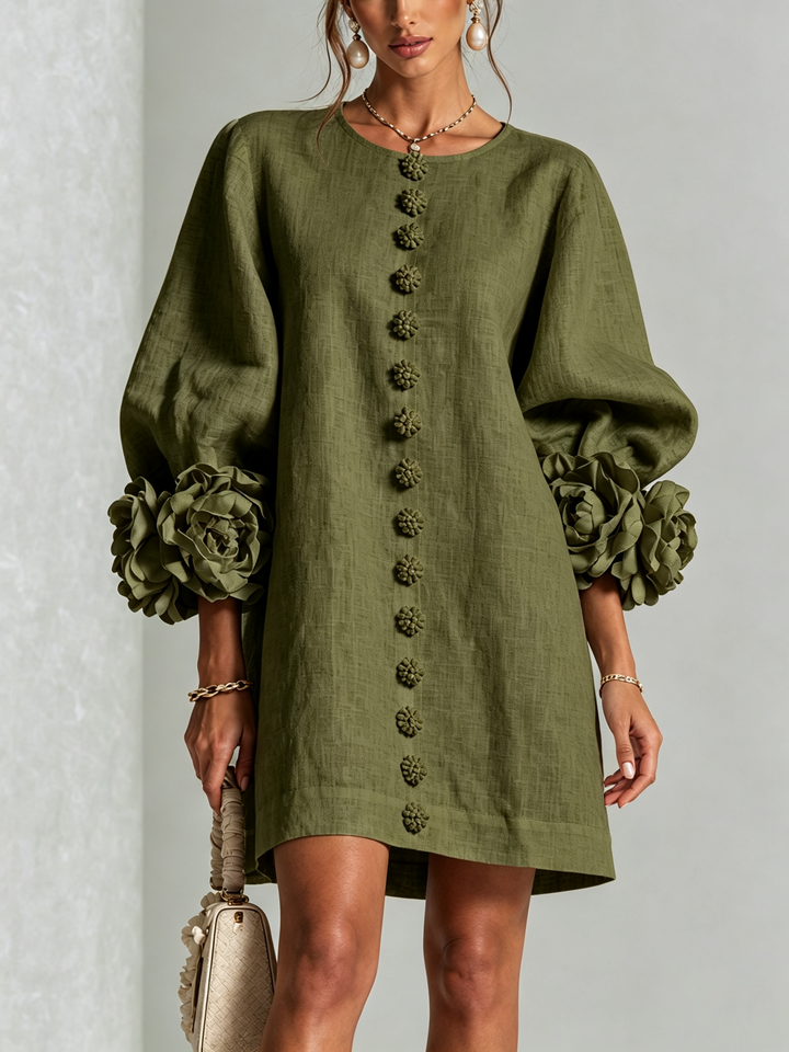 Florales Hemdblusenkleid mit auffälligen floralen Manschetten