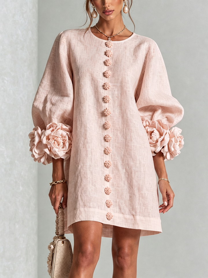 Florales Hemdblusenkleid mit auffälligen floralen Manschetten