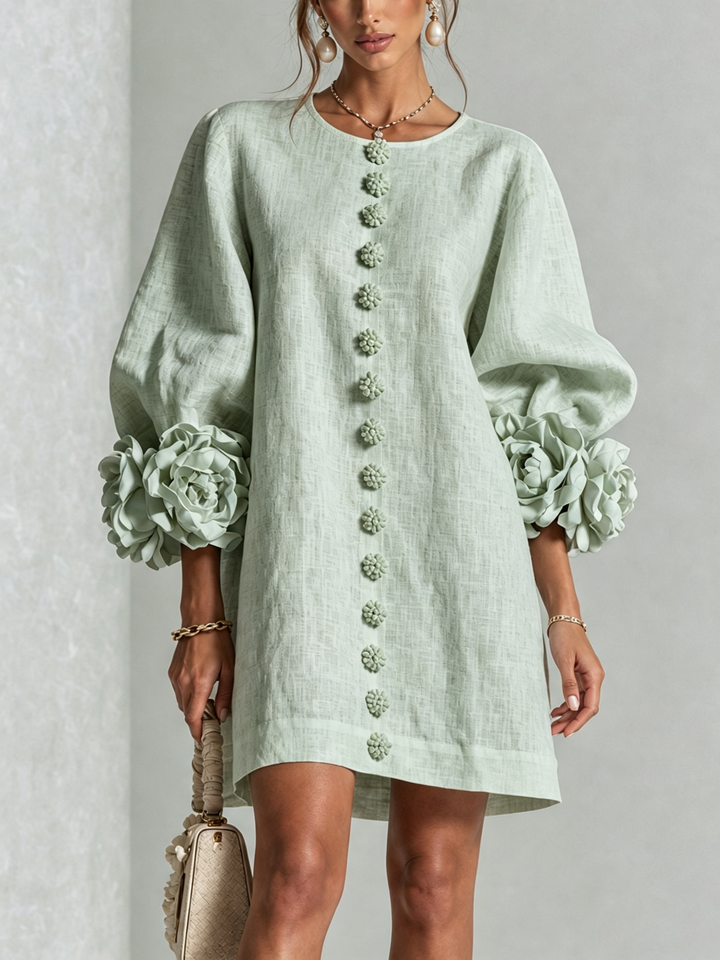 Florales Hemdblusenkleid mit auffälligen floralen Manschetten