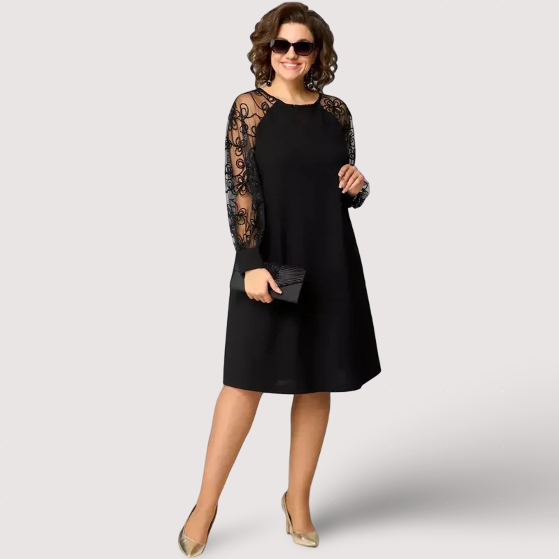 Elena - Elegante schwarze Kleider mit Spitzenärmeln