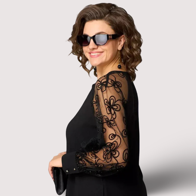 Elena - Elegante schwarze Kleider mit Spitzenärmeln