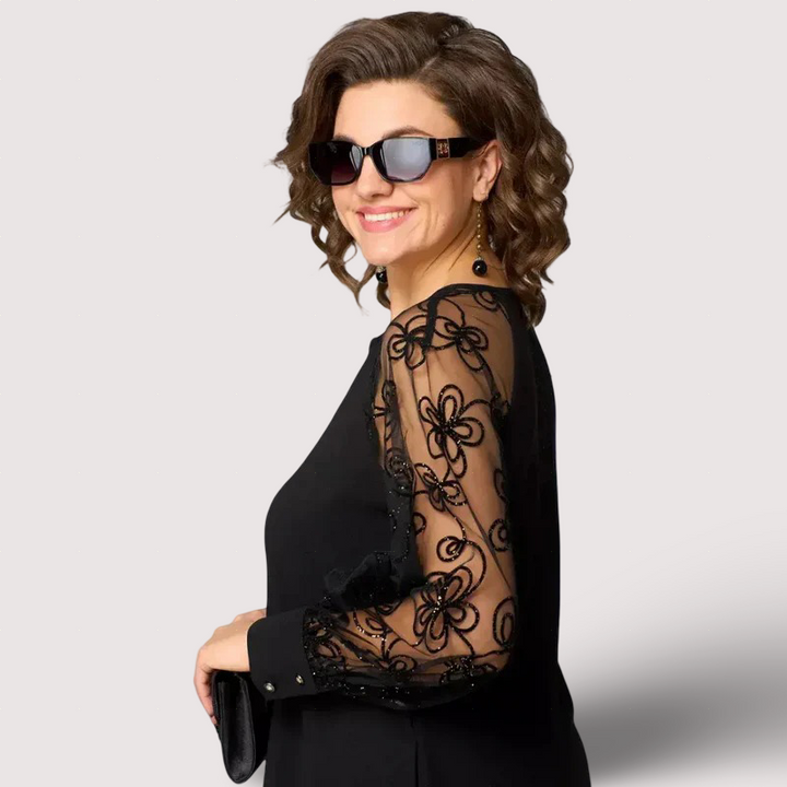 Elena - Elegante schwarze Kleider mit Spitzenärmeln