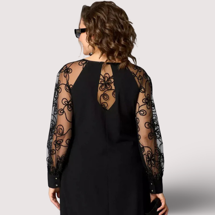 Elena - Elegante schwarze Kleider mit Spitzenärmeln