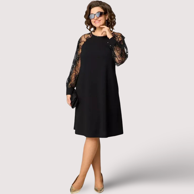 Elena - Elegante schwarze Kleider mit Spitzenärmeln