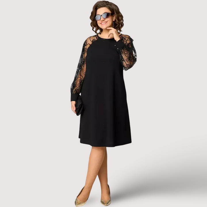Elena - Elegante schwarze Kleider mit Spitzenärmeln