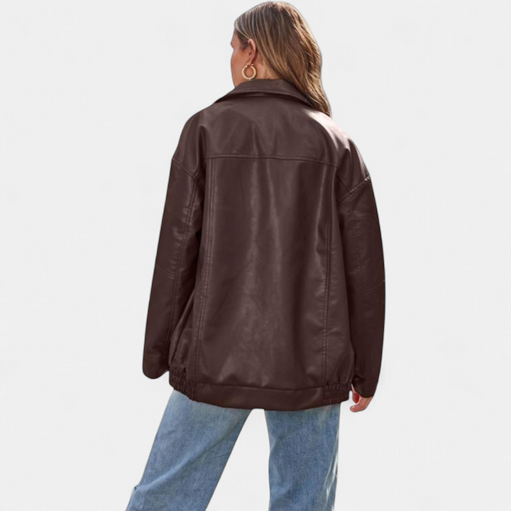 KENDRA | Damen Oversized Kunstwildleder Motorradjacke
