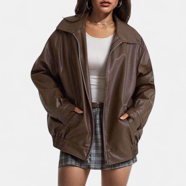 KENDRA | Damen Oversized Kunstwildleder Motorradjacke