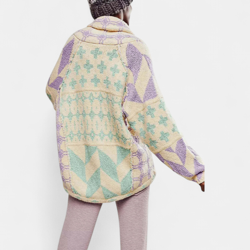 GEORGINA | Übergroßer Print Strickmantel mit Knopfleiste