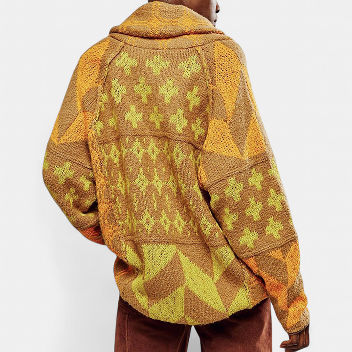 GEORGINA | Übergroßer Print Strickmantel mit Knopfleiste
