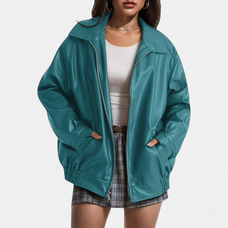 KENDRA | Damen Oversized Kunstwildleder Motorradjacke
