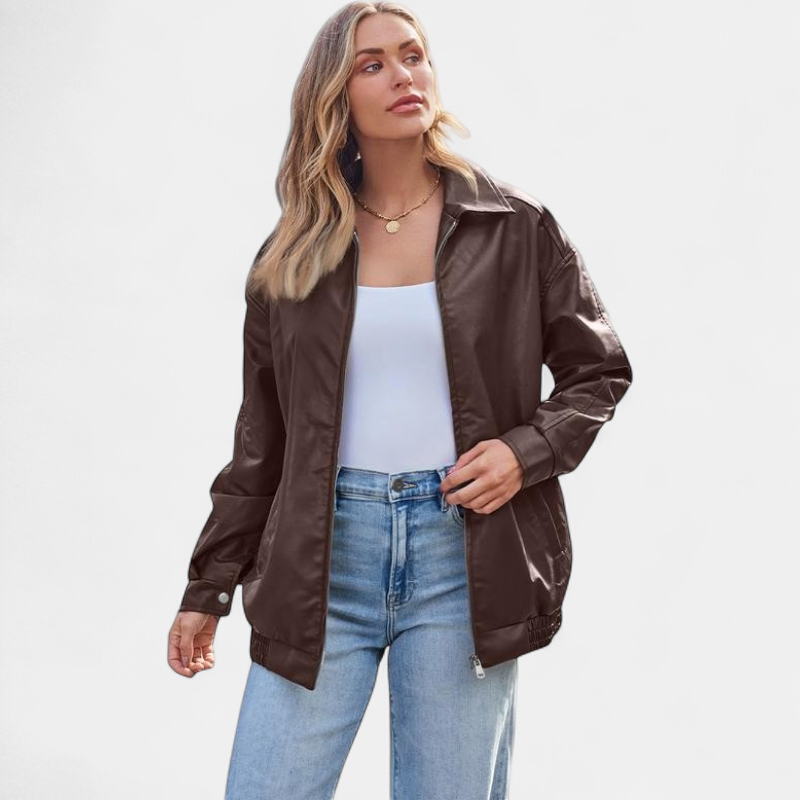 KENDRA | Damen Oversized Kunstwildleder Motorradjacke