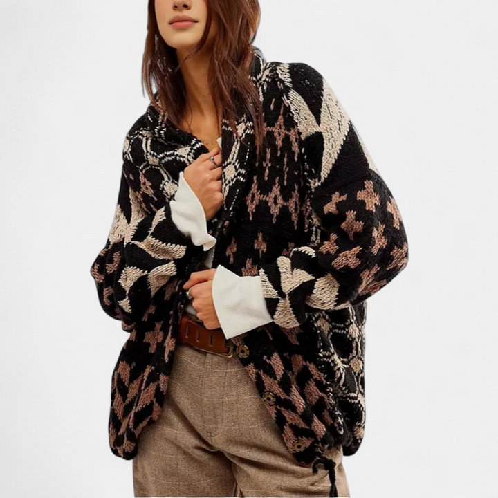 GEORGINA | Übergroßer Print Strickmantel mit Knopfleiste