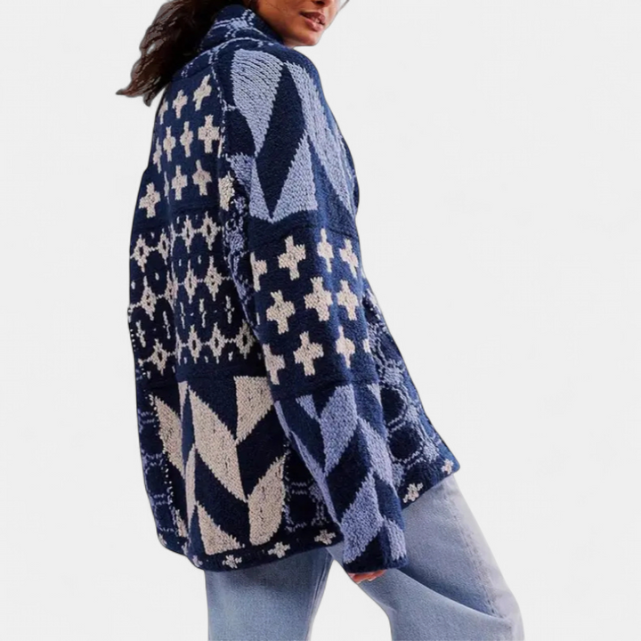 GEORGINA | Übergroßer Print Strickmantel mit Knopfleiste