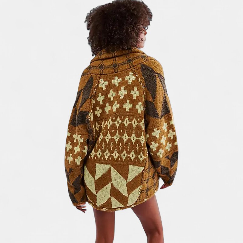 GEORGINA | Übergroßer Print Strickmantel mit Knopfleiste
