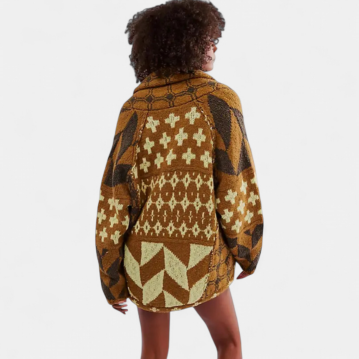 GEORGINA | Übergroßer Print Strickmantel mit Knopfleiste