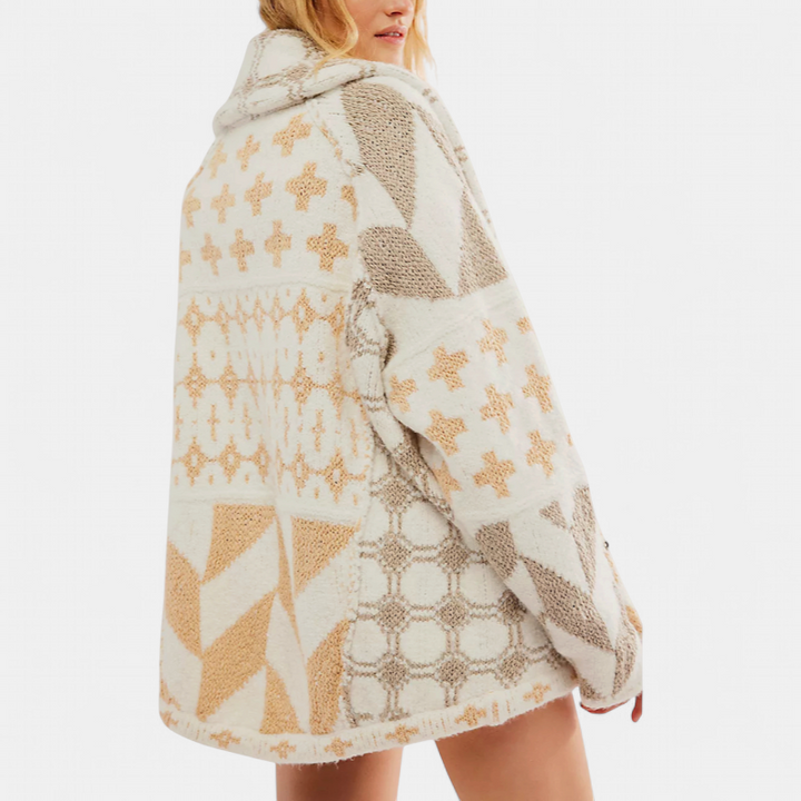 GEORGINA | Übergroßer Print Strickmantel mit Knopfleiste
