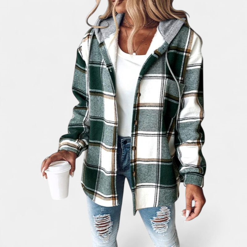HONEY | Damen Karo Fleece Futter Kapuzen Shacket Jacke