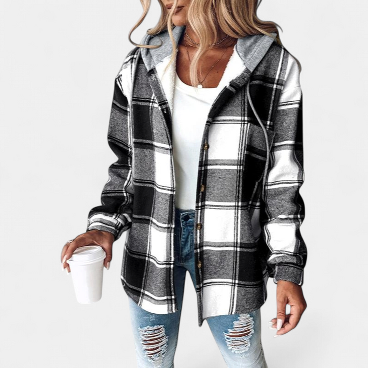 HONEY | Damen Karo Fleece Futter Kapuzen Shacket Jacke