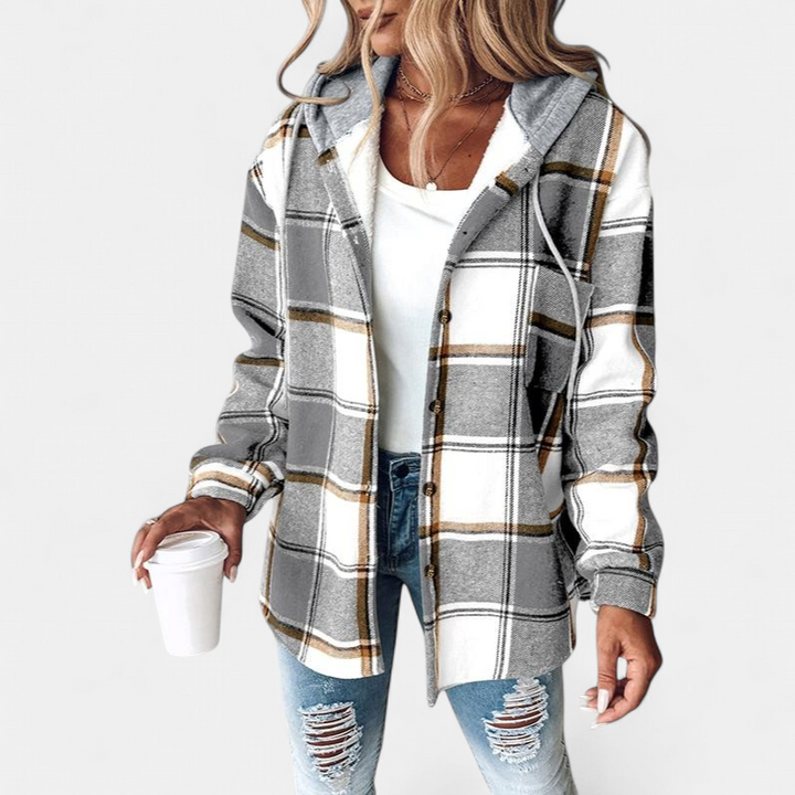 HONEY | Damen Karo Fleece Futter Kapuzen Shacket Jacke