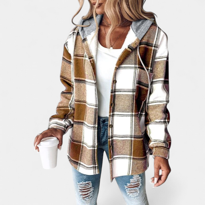 HONEY | Damen Karo Fleece Futter Kapuzen Shacket Jacke