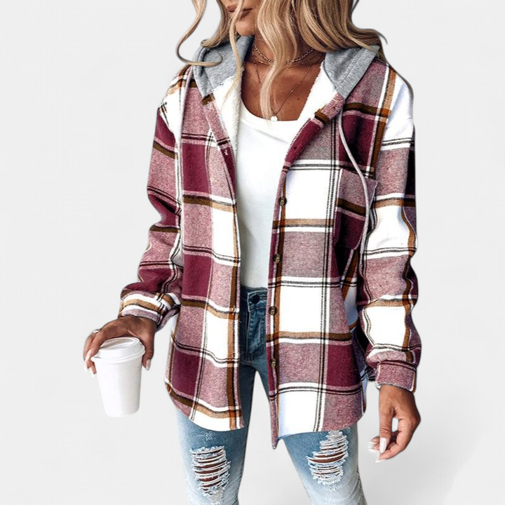 HONEY | Damen Karo Fleece Futter Kapuzen Shacket Jacke
