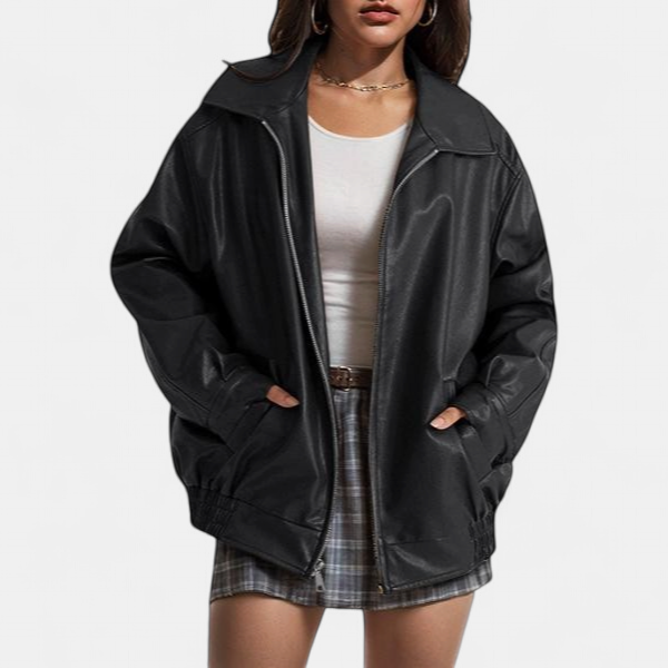 KENDRA | Damen Oversized Kunstwildleder Motorradjacke