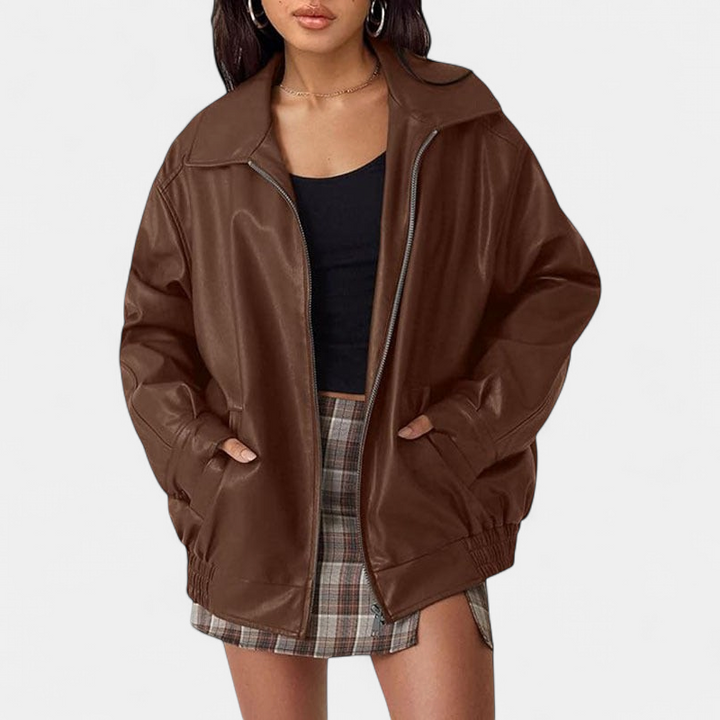 KENDRA | Damen Oversized Kunstwildleder Motorradjacke