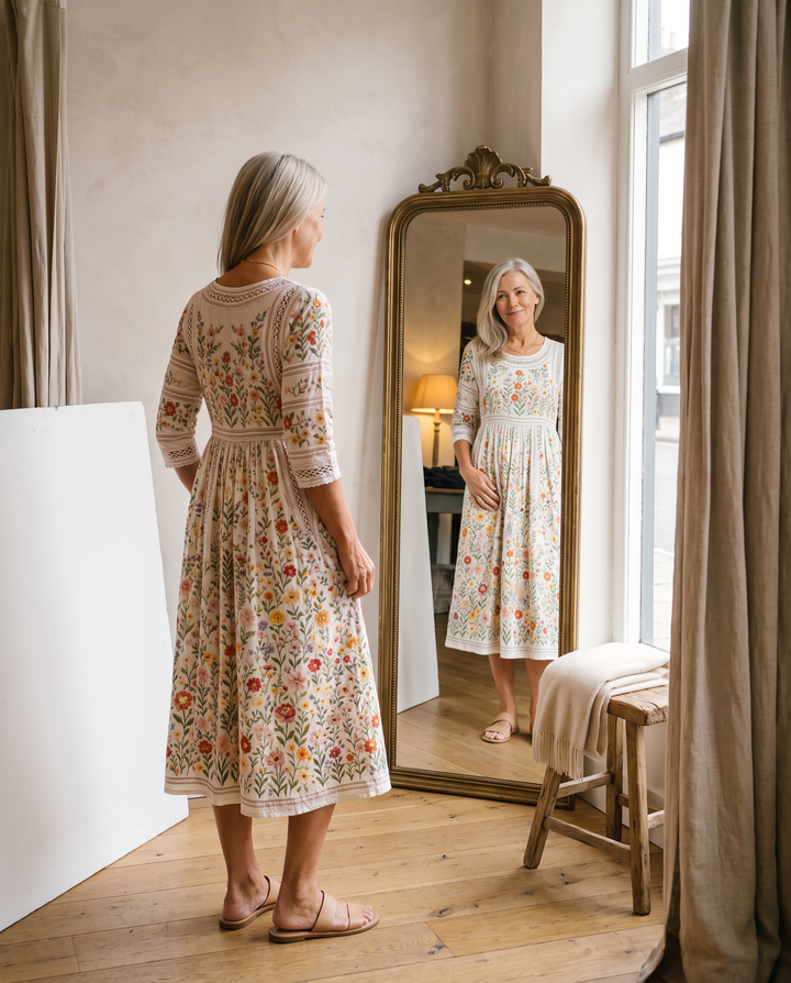 Wildblumenwiese Charm Midi Kleid